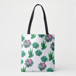 Tote Bag Motif d'aquarelle transparente avec succulents