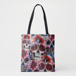 Tote Bag Motif d'aquarelle transparente de crânes de sucre.