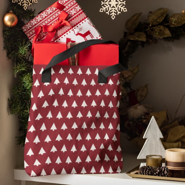 Tote Bag Motif d'arbre de Noël | Géométrique Scandi Rouge f (Minimalist Christmas tote created for elegant, reusable, and contemporary seasonal use)