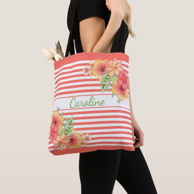 Tote Bag Motif d'art floral estival personnalisé sur mesure (De près)