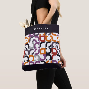 Tote Bag Motif d'art rétro personnalisé rouge violet orange