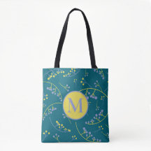 Motif de baies jaune lilas élégant monogramme