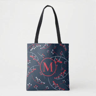 Tote Bag Motif de baies rouge pâle gris clair
