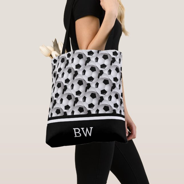 Tote Bag Motif de balle de soccer noir noir (De près)
