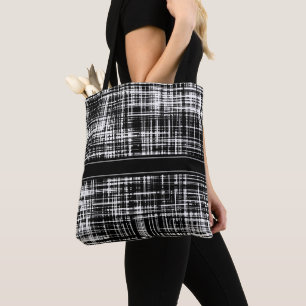 Tote Bag Motif de bande Abstrait noir et blanc