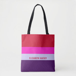 Tote Bag Motif de bandes rouge, rose et violet