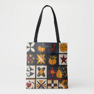 Tote Bag Motif de bloc de surface d'automne Récolte rusti