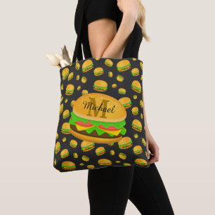 Tote Bag Motif de burger délicieux cool et amusant Monogram