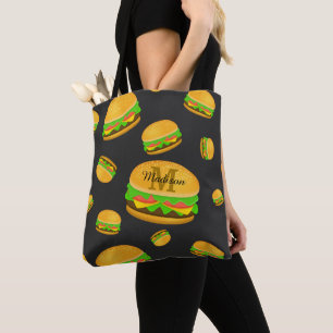 Tote Bag Motif de burger délicieux cool et amusant Monogram