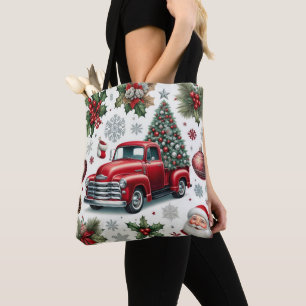 Tote Bag Motif de camion rouge et Père Noël de Noël