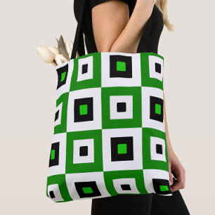 Tote Bag Motif de carrés à carreaux verts noirs et blancs