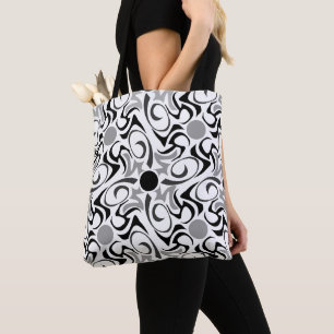 Tote Bag Motif de céréales tribales noir et blanc
