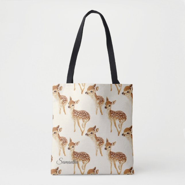 Tote Bag Motif de cerf de bébé mignon personnalisé (Devant)