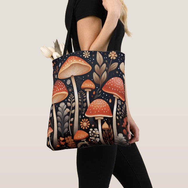 Tote Bag Motif de champignons Boho Woodland (De près)