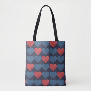 Tote Bag Motif de cœurs rouges et bleus