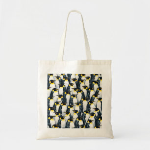 Tote Bag Motif de colonie de manchots empereurs en noir et