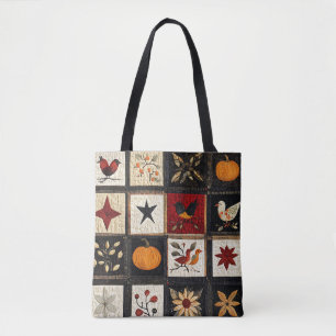 Tote Bag Motif de Courtepoint d'Automne Rustique Motifs F