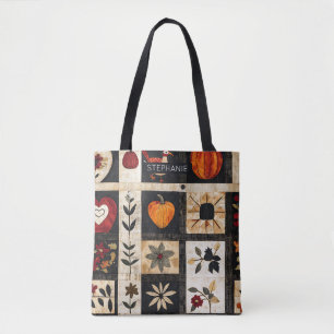 Tote Bag Motif de courtepointe d'art populaire d'automne