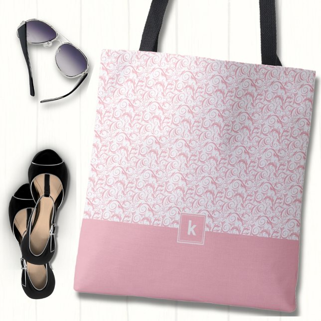 Tote Bag Motif de Damas rose pâle Monogramme (Créateur téléchargé)