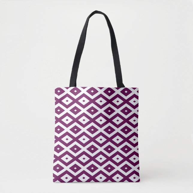 Tote Bag Motif de diamant blanc et violet de prune (Devant)