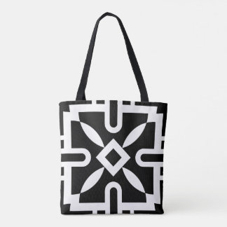 Tote Bag Motif de diamants géométriques noir et blanc chic