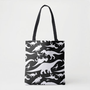 Tote Bag Motif de dinosaures noir et blanc