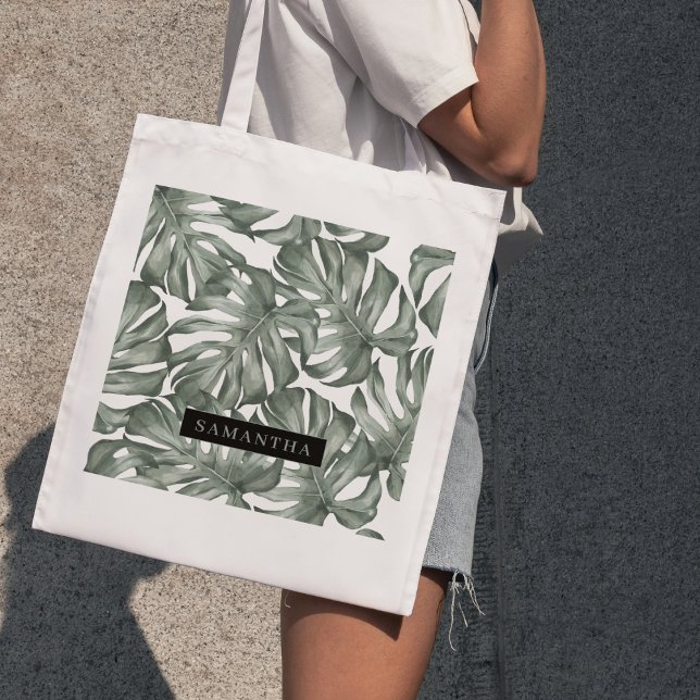 Tote Bag Motif de feuilles d'oasis moderne aquarelle tropic (Créateur téléchargé)