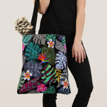 Motif de feuilles et de fleurs tropicales vibrante