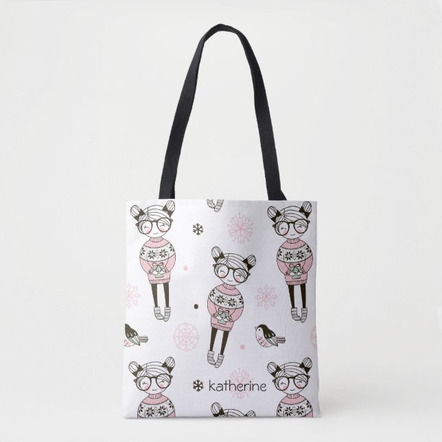 Tote Bag Motif de fille rose pâle personnalisée (Devant)