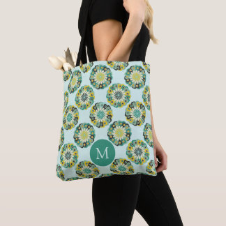 Tote Bag Motif de fleur moderne en vert sarcelle Monogramme