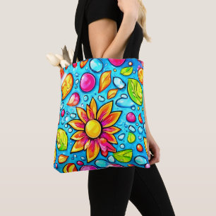 Tote Bag Motif de fleurs abstrait coloré