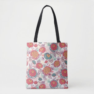 Tote Bag Motif de fleurs et de feuille de pivoine