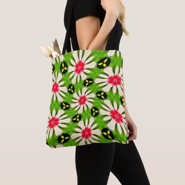 Tote Bag Motif de fleurs rose et blanche (De près)
