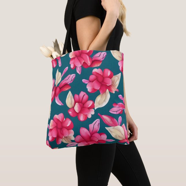Tote Bag Motif de fleurs roses rétro  (De près)