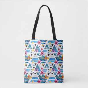 Tote Bag Motif de fleurs tropical géométrique