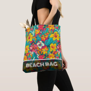 Tote Bag Motif de fleurs tropicales colorées