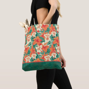 Tote Bag Motif de fleurs tropicales colorées ambiance hawaï
