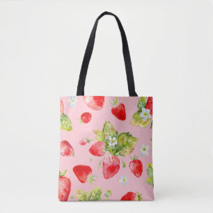 Tote Bag motif de fraise transparent aquarelle