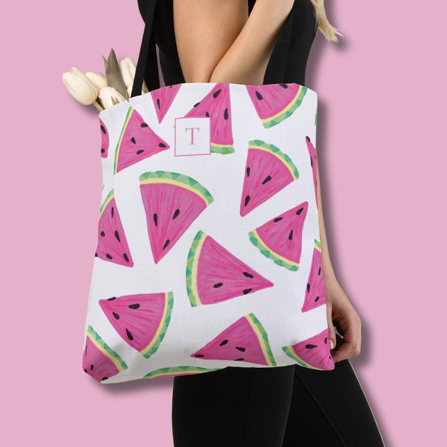 Tote Bag Motif de fruit pastèque monogramme (Watermelon pattern monogram tote bag)