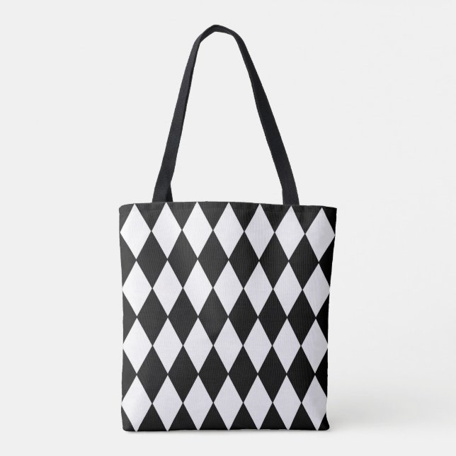 Tote Bag Motif de harlequin de diamant en noir et blanc (Dos)