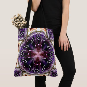 Tote Bag Motif de kaléidoscope cosmique violet et magenta