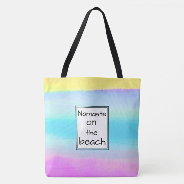 Tote Bag Motif de l'Aquarelle branchée Namaste sur la plage (Devant)