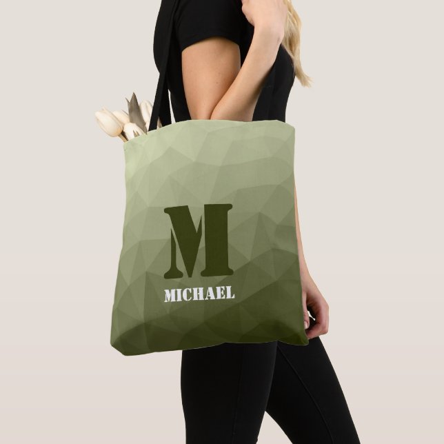 Tote Bag Motif de maille géométrique vert clair de l'armée  (De près)