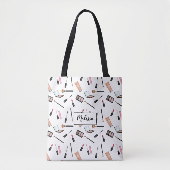 Tote Bag Motif de maquillage avec nom personnalisé (Devant)