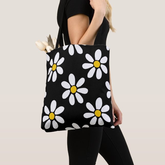 Tote Bag Motif de marguerite jaune blanc (De près)