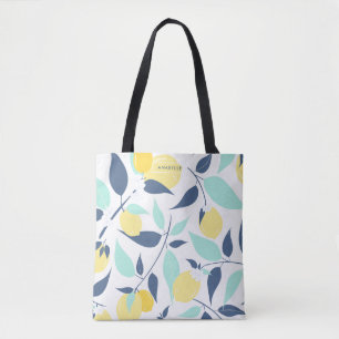 Tote Bag Motif de menthe et de citrons jaunes