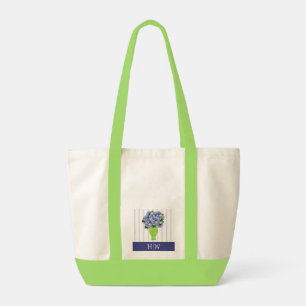 Tote Bag Motif de monogramme à rayures bleues d'hortensia b