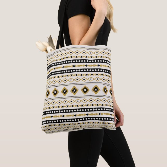 Tote Bag Motif de Motifs Mixtes Aztec Gold Black Cream (De près)