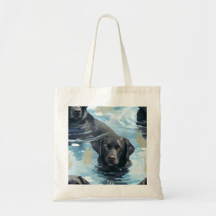 Tote Bag Motif de natation du Labrador noir