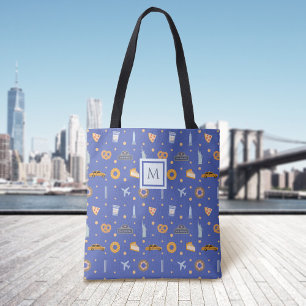 Tote Bag Motif de New York   Monogramme personnalisé bleu